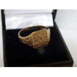 9 Carat Yellow Gold Gents Pattened Ring. Total Weight Approx. 5.33G