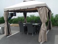 TOP QUALITY ALUMINIUM PILLAR COLUMN GAZEBO 3M X 3M

MUSHROOM COLUR CURTAINS AND TOP ROOF

2 SETS