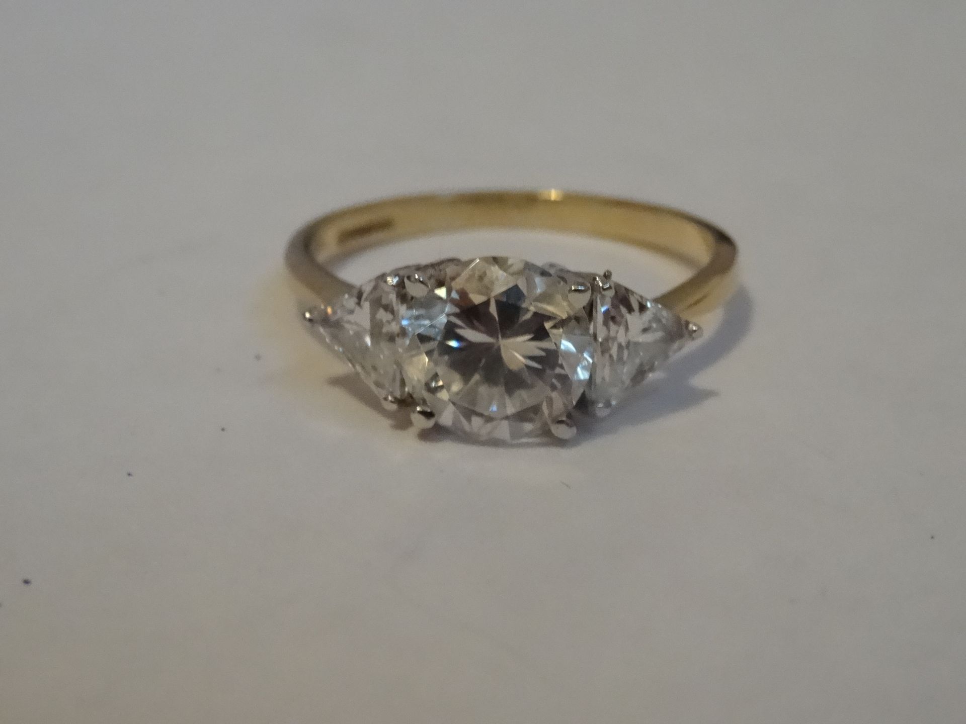 14 Carat Yellow & White Gold 3 Unchecked Stone Ring. Total Piece Weight 3.41 Grams