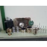 A Collection of White Metal Tableware to include silver plate card dish, silver plate salts with