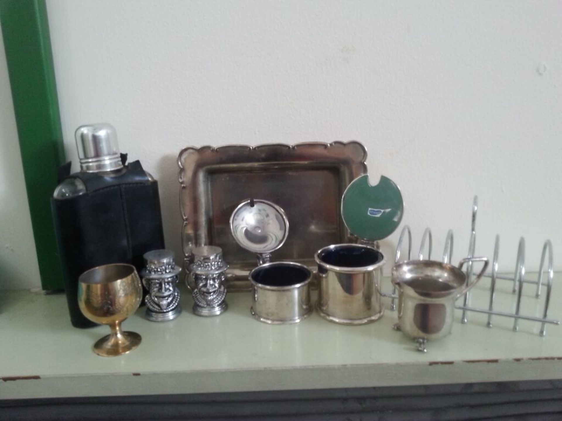 A Collection of White Metal Tableware to include silver plate card dish, silver plate salts with