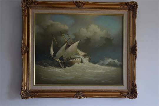 A fabulous detailed oil on canvas of HMS Sirius by acclaimed sea and galleon artist R.H.Dean
R.H. - Image 2 of 2