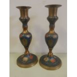 A Pair of Painted Brass 20cm Candlesticks. Delivery Available.