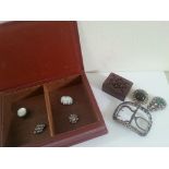 Small Collection of Vintage Costume Jewellery together with Wooden Vinaigrette & Jewellry Box.