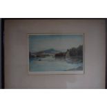 Watercolour etching of fishermen on "Ben Lomond" signed R.F. King Vintage Etching of "Ben Lomond",