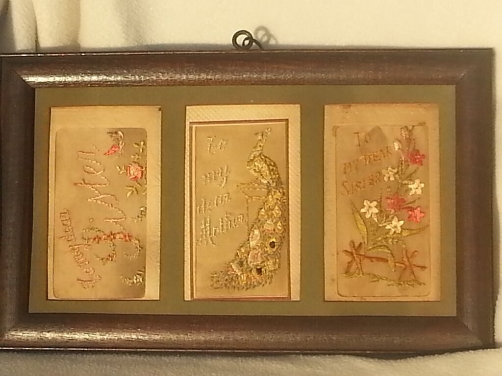 Framed First World War Embroidered Postcard Silks. Delivery Available.