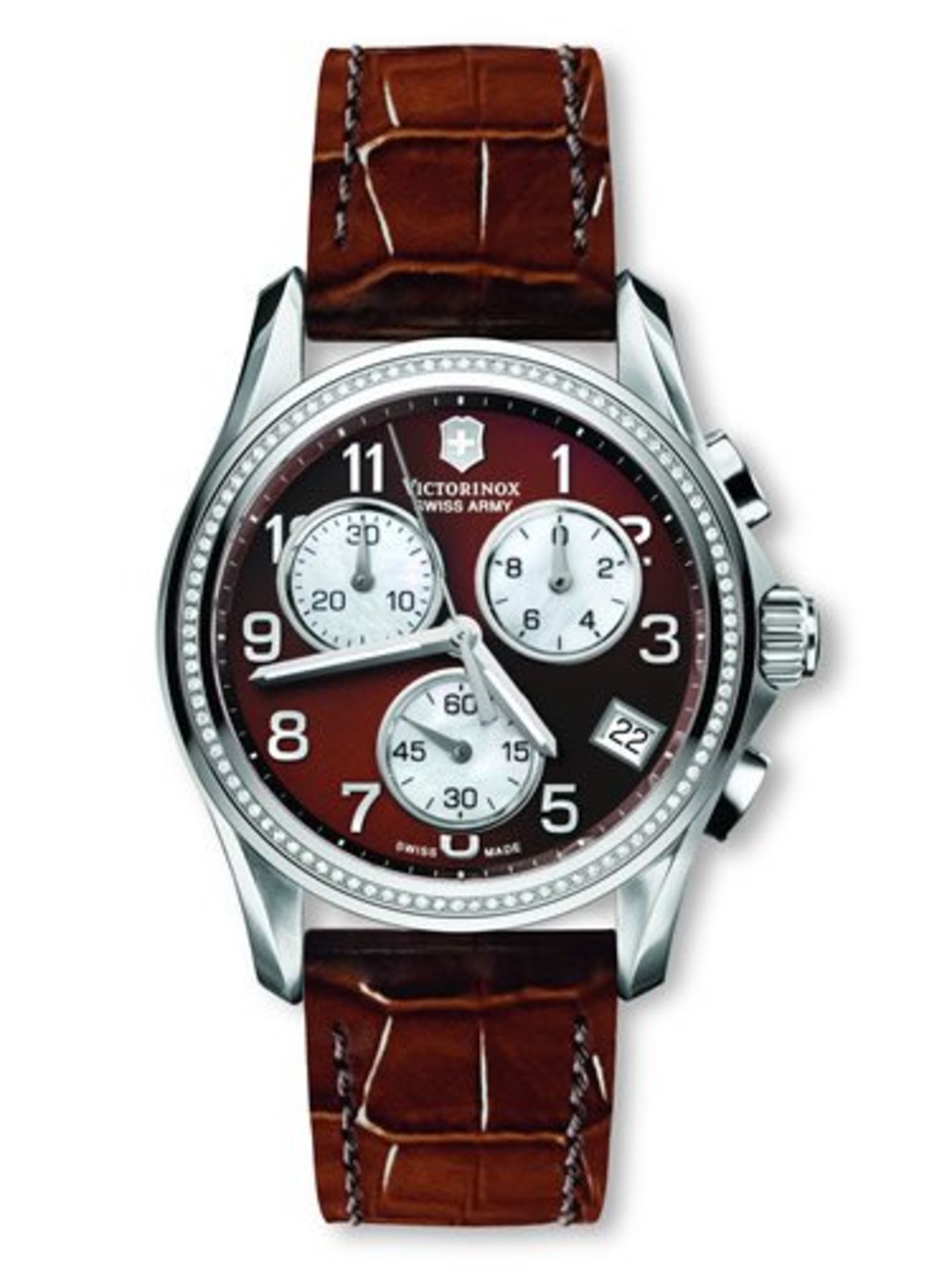 Victorinox Watch with Brown Dial Analogue Display, Diamond Bezel and Brown Leather strap - RRP £1250