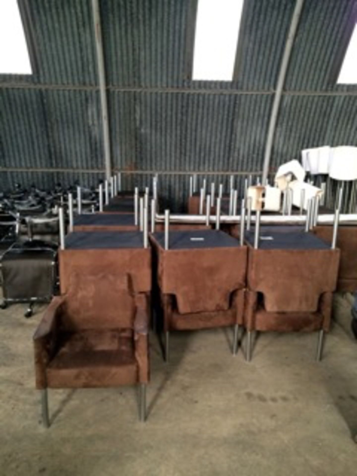 8 TUB CHAIRS, SQ.BACKED BROWN SUEDE EFFECT