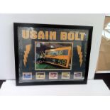 Usain Bolt "bolts" signed photo. Frame size (inches): 32x26