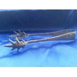 Antique Silver Plate Dragon Claw Design Sugar Tongs/Ice Nips by Deykin & Harrison. Delivery