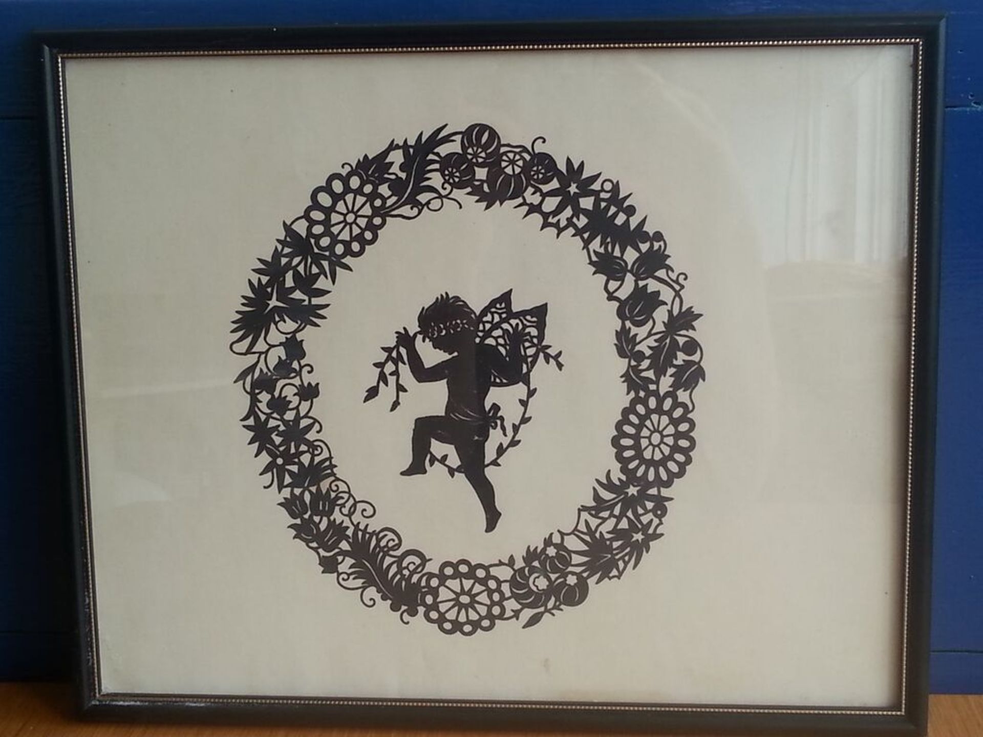 Vintage Silhouette Paper Cut Fairy & Border. Professionally Framed & Glazed. Beautiful. The