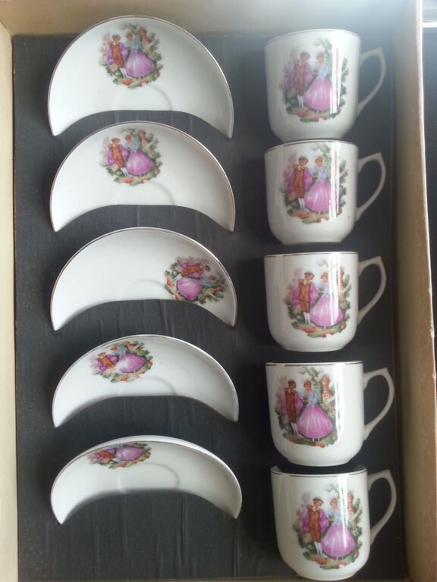 Vintage Chinese Export Espresso Coffee Set, Complete in Original Box - 5 Saucers and 5 Plates with