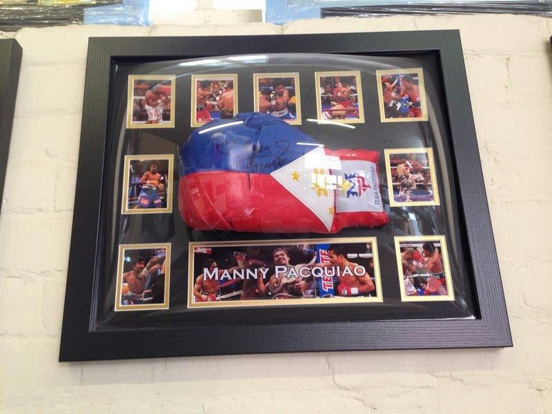Manny Pacquiao signed glove in dome. Frame size (inches): 20x24