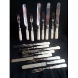 Antique 16 Piece Cutlery Set. Solid Silver Collars Hallmarked Sheffield 1908 and Mother of Pearl