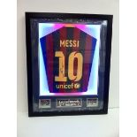 Lionel Messi Signed shirt 3D with lights. Frame size (inches): 32x26