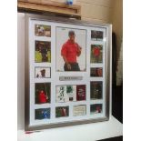 Tiger Woods signed golf card montage. Frame size (inches): 38x32