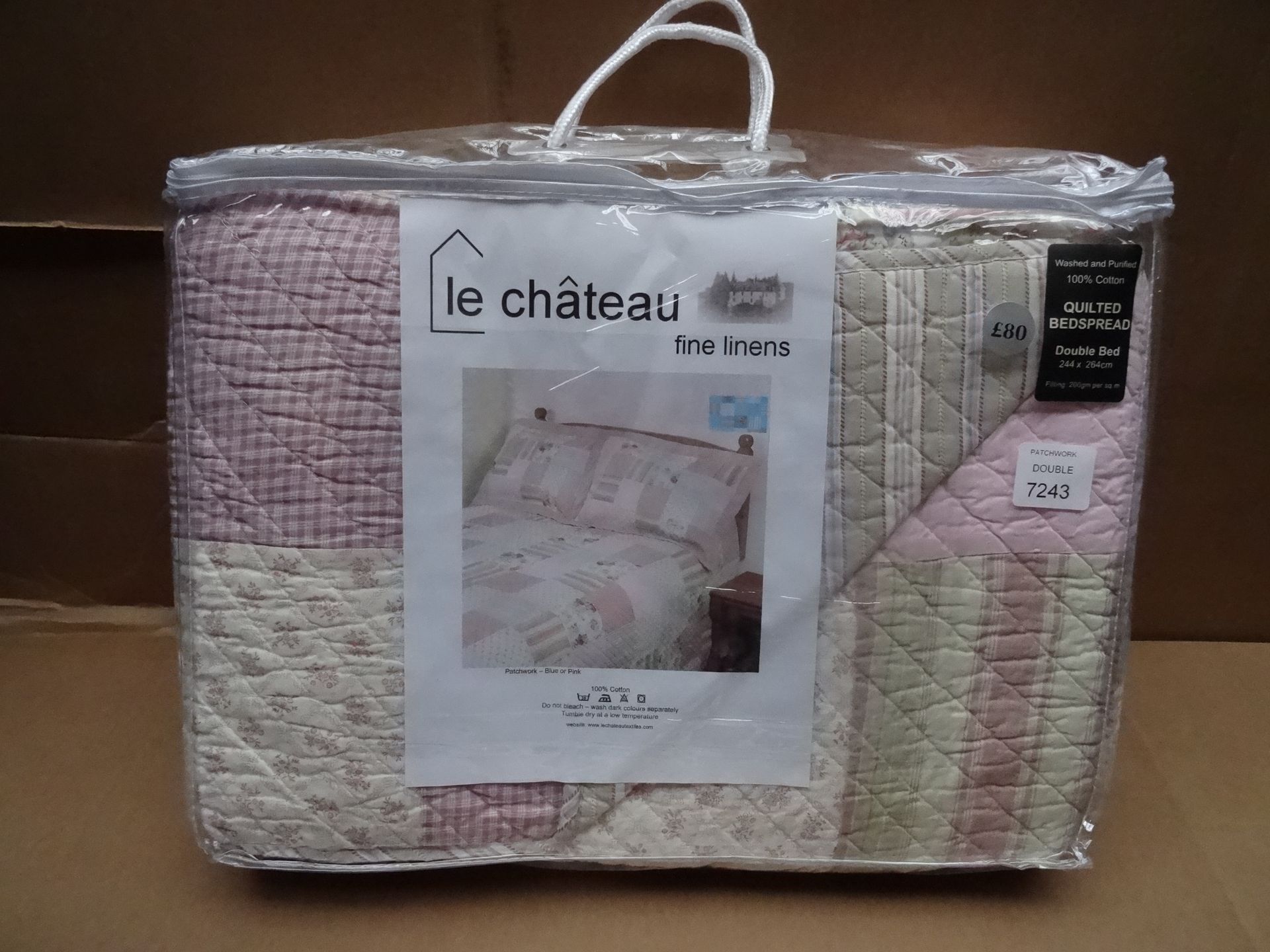 1 x Le Chateau Fine Linens 100% Cotton Quilted Bedspread. Size: Double. Filling 200gm per sqm.