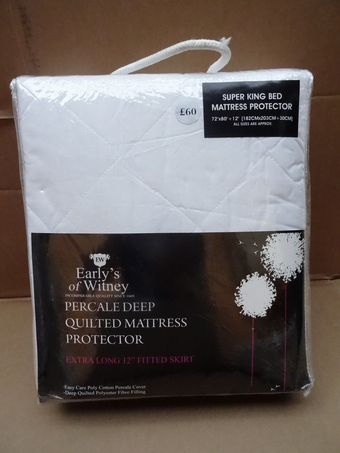 1 x Earlys of Witney. Percale Deep Quilted Mattress Protector. Size:  Super King. With Extra Long 12