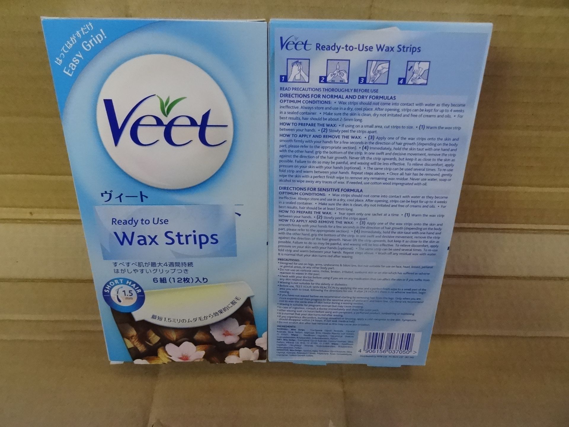 1 x Pallet to contain 720 x Packs of 6 Veet Ready To Use Wax Strips. For Short Hair upto 1.5mm.