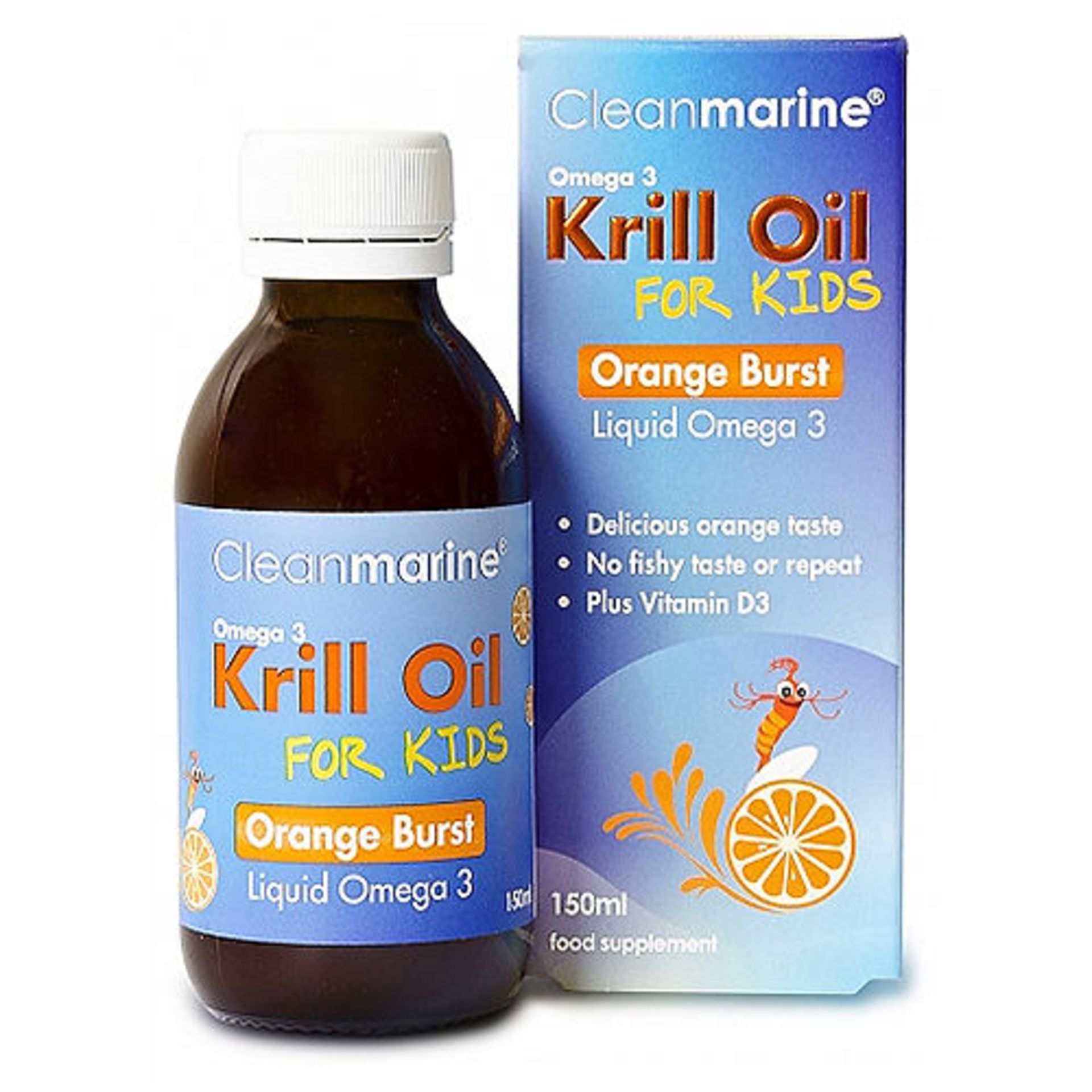 500 x bottles, NO reserve -Cleanmarine Krill Oil for Kids - Orange Burst - Omega 3 Liquid - 150ml