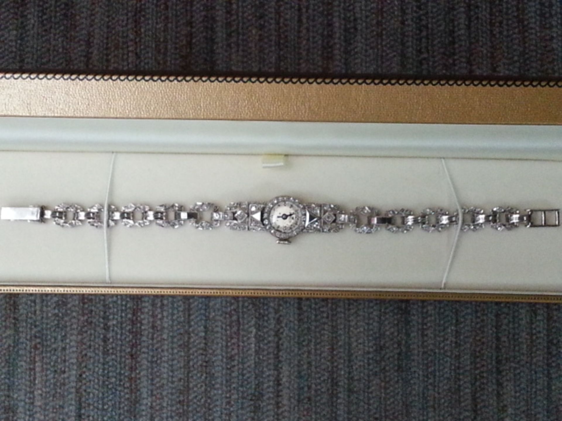 Antique 18 ct white gold and diamond cocktail Leverette wrist watch - Image 2 of 4