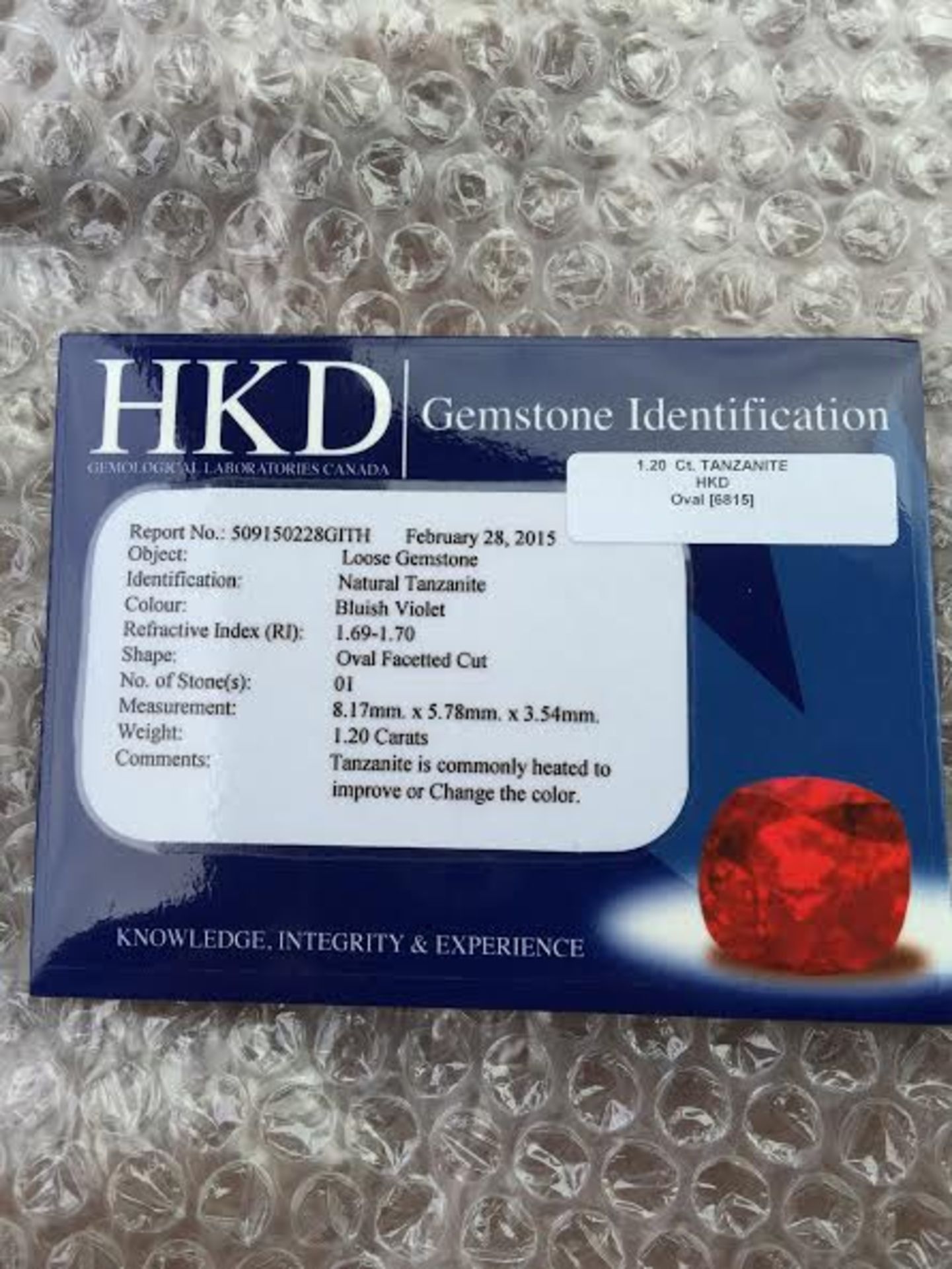 1.20 ct natural tanzanite with HKD certificate - Image 2 of 3