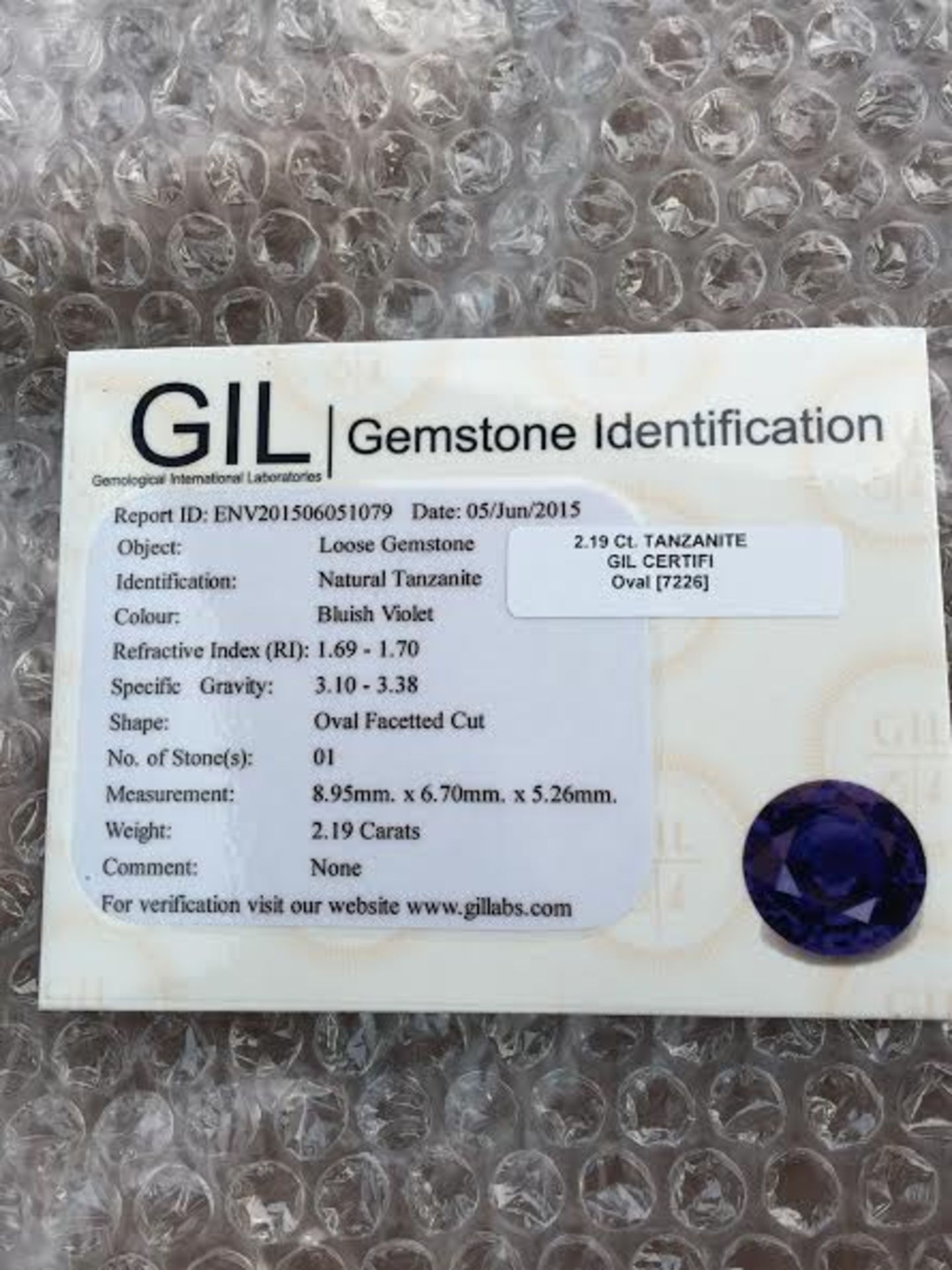 2.19 ct natural tanzanite with GIL certificate - Image 2 of 3