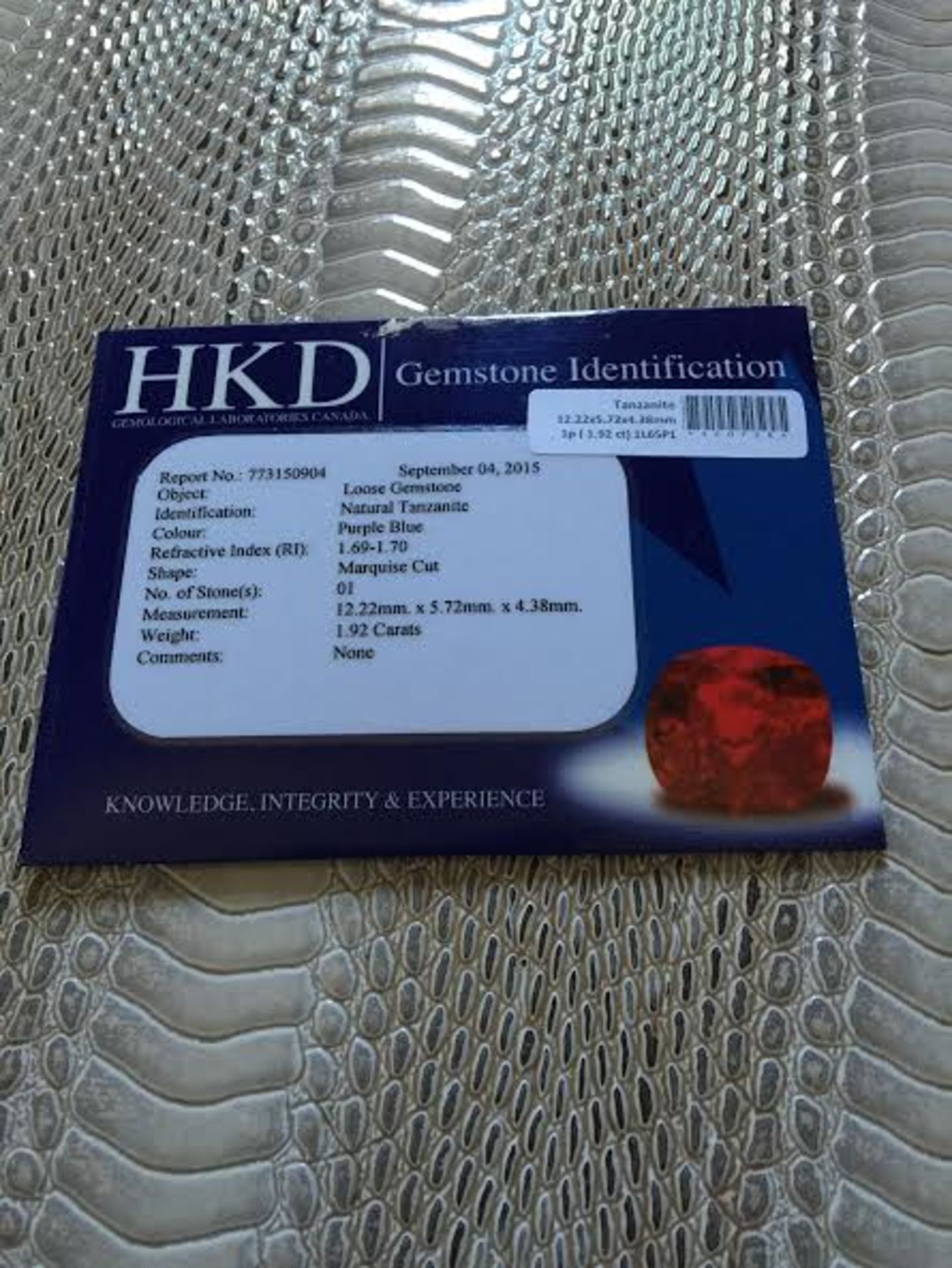 1.92 ct natural tanzanite with HKD certificate - Image 2 of 3