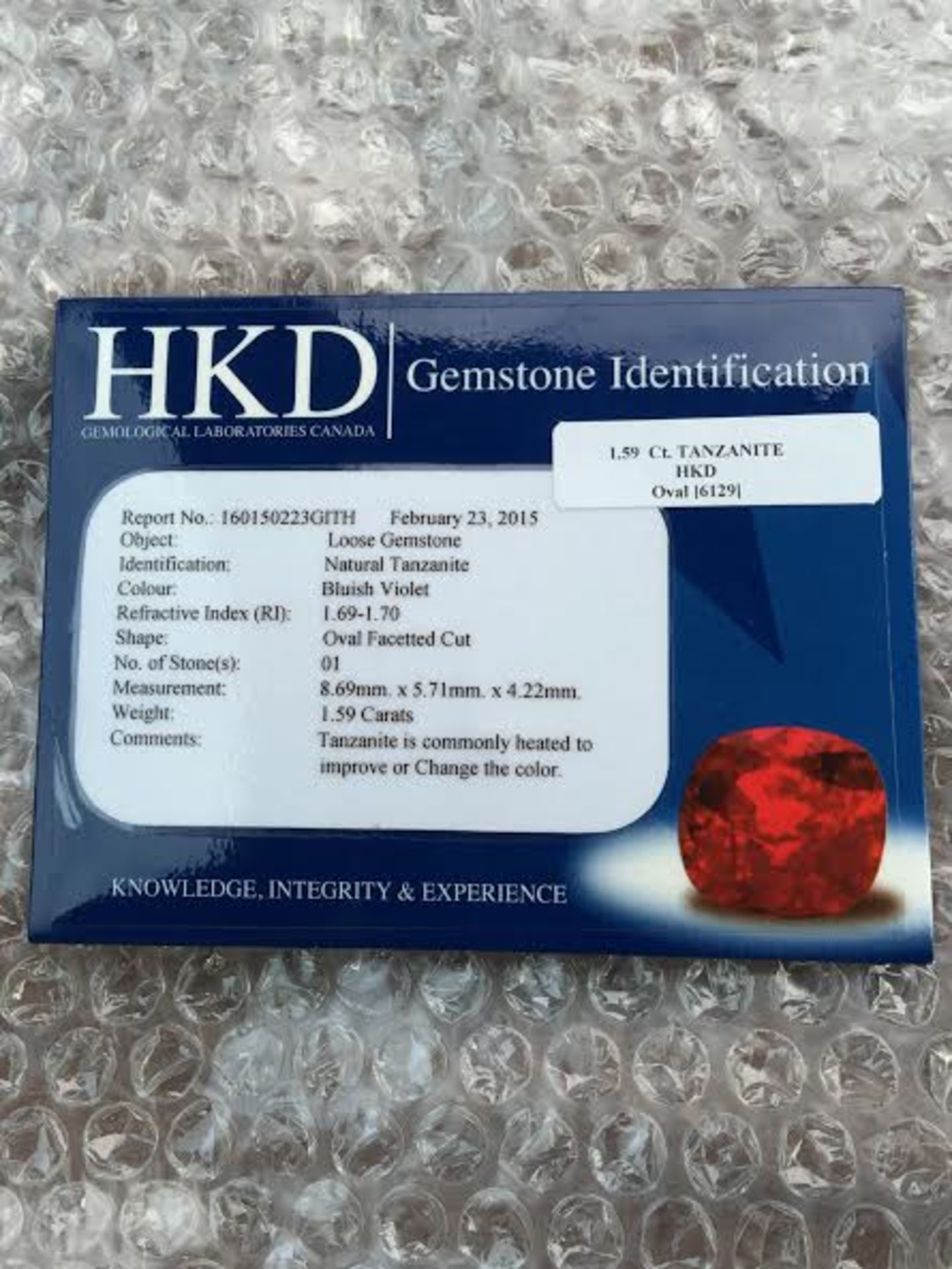 1.59 ct natural tanzanite with HKD certificate - Image 2 of 3