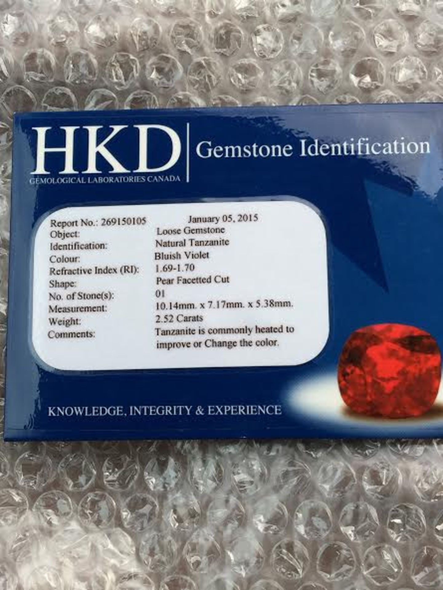 2.52 ct natural Tanzanite with HKD certificate - Image 2 of 3
