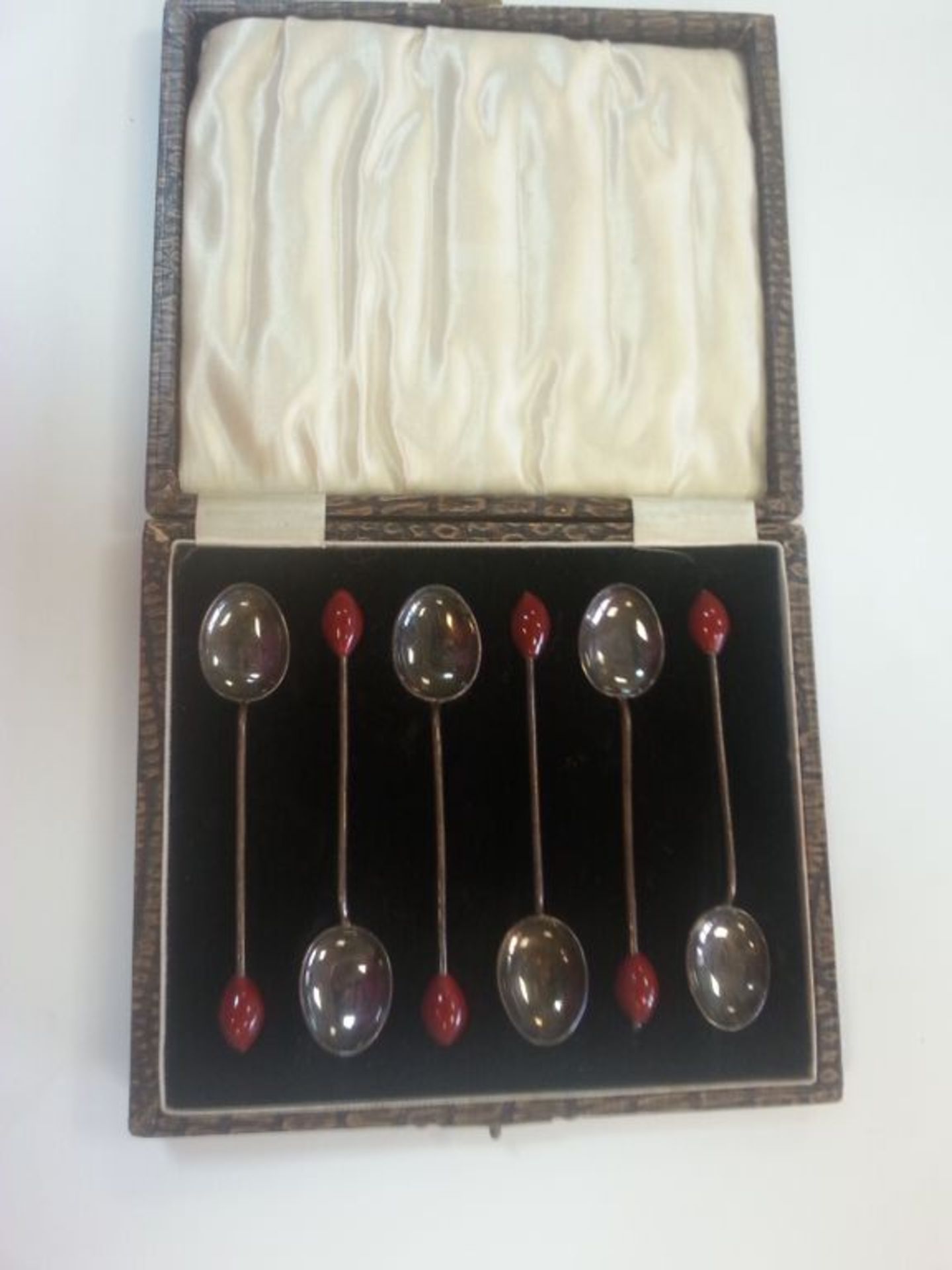 Set  of Cased Silver Plate Coffee Bean Spoons