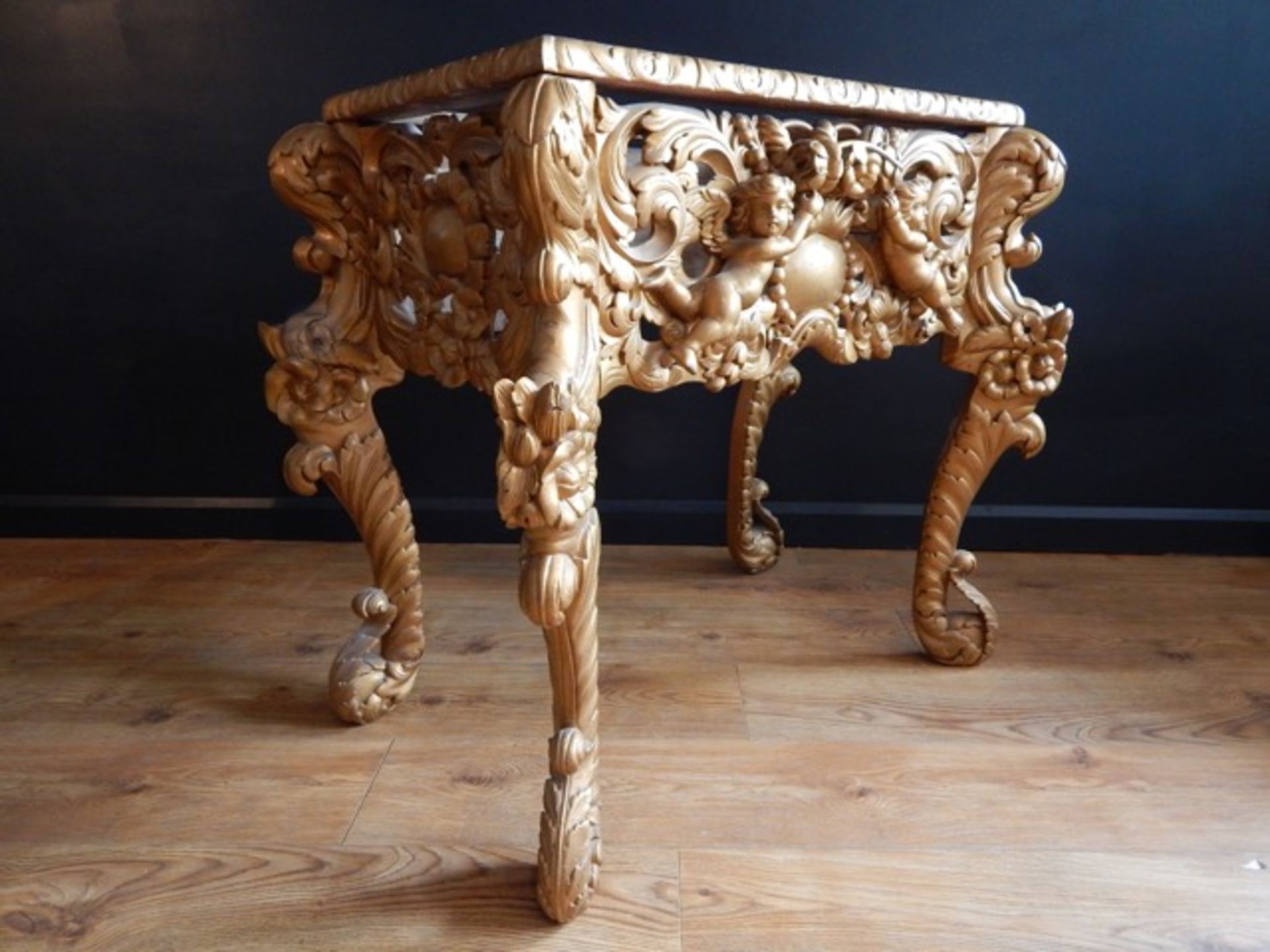 GILTWOOD CABINET ON PUTTI STAND
Condition: Original Finish Overpainted, pine or Limewood Base. - Image 4 of 4