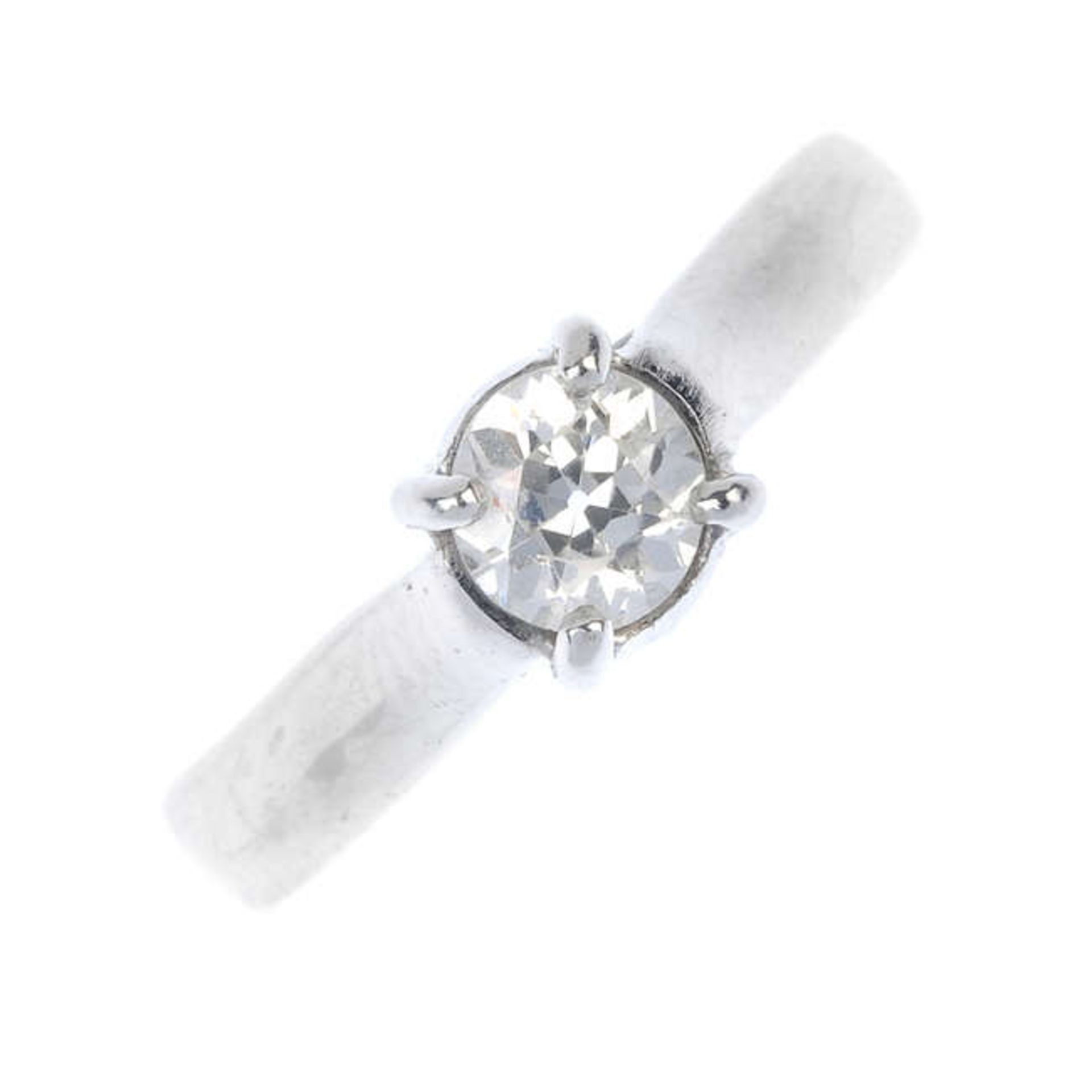 A diamond single-stone ring. The old-cut diamond, to the plain band. Estimated diamond weight 0.