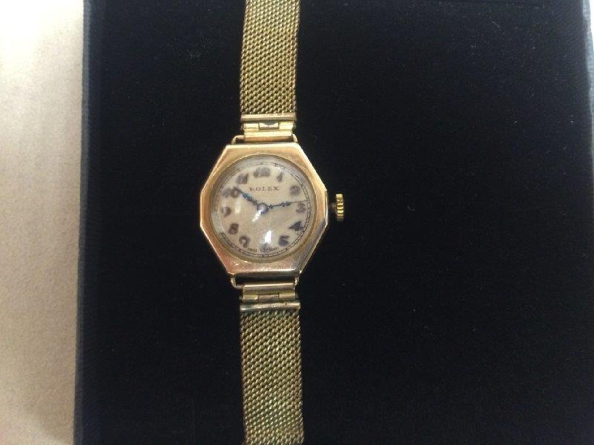 Ladies 9ct gold 1920's Rolex watch on metal bracelet - Image 2 of 2