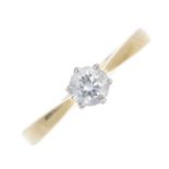 An 18ct gold diamond single-stone ring. The brilliant-cut diamond, to the plain band. Diamond weight