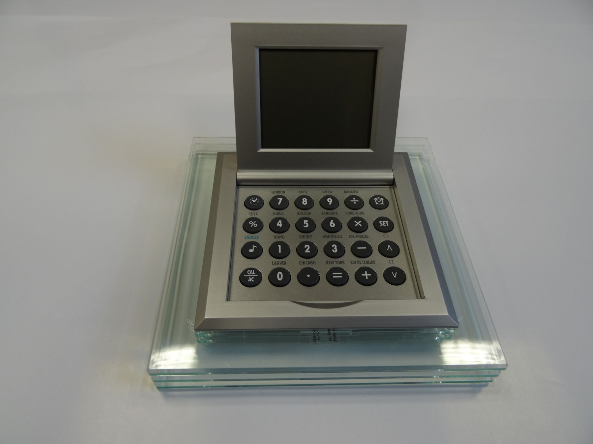 Desktop clock /calculator set in clear perspex surround x 40 Units - Image 4 of 6