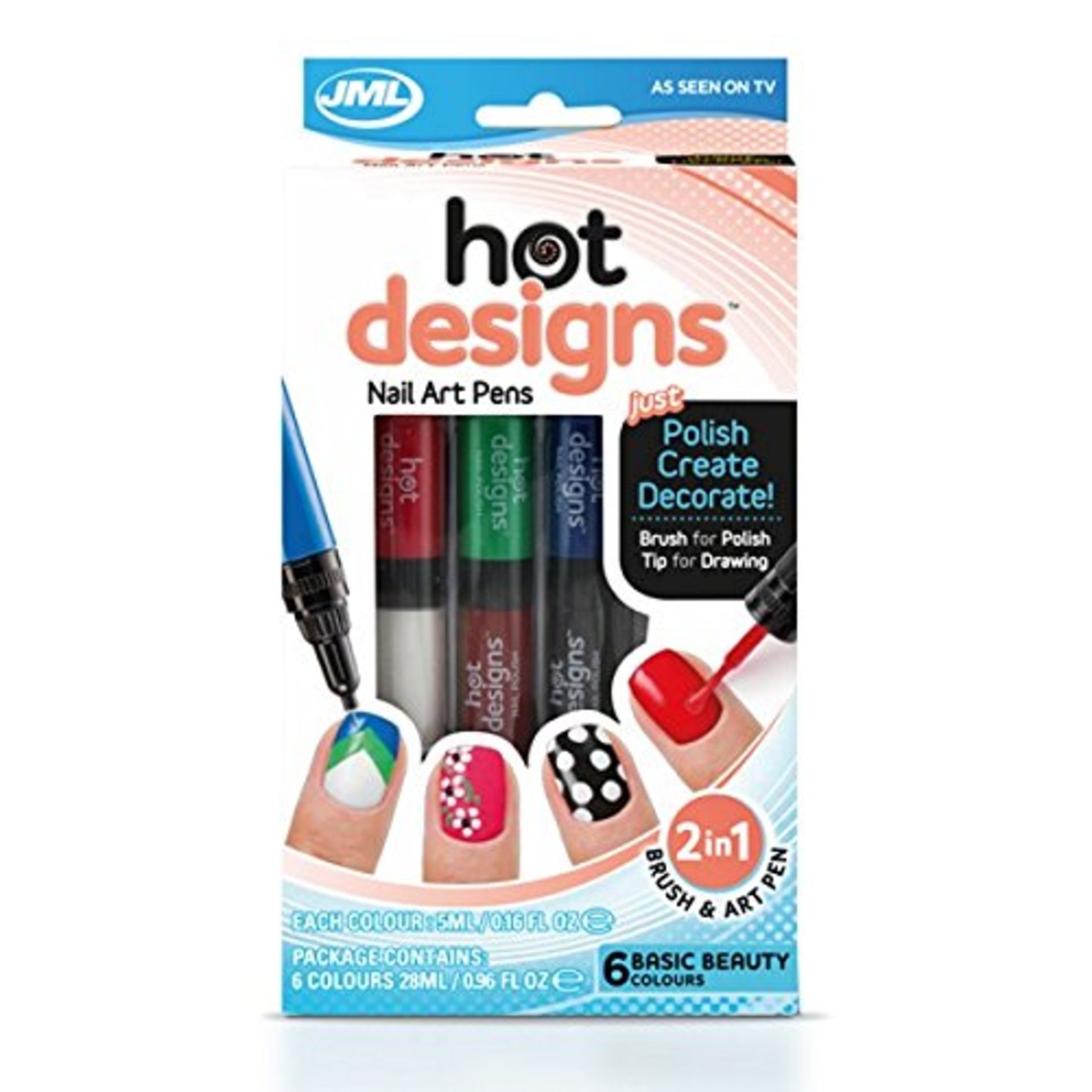 4 X Vogue Hot Designs Basic Beauty 6 Colors Nail Art Brush Pens Polish - 3 x Hot Design Pens- each