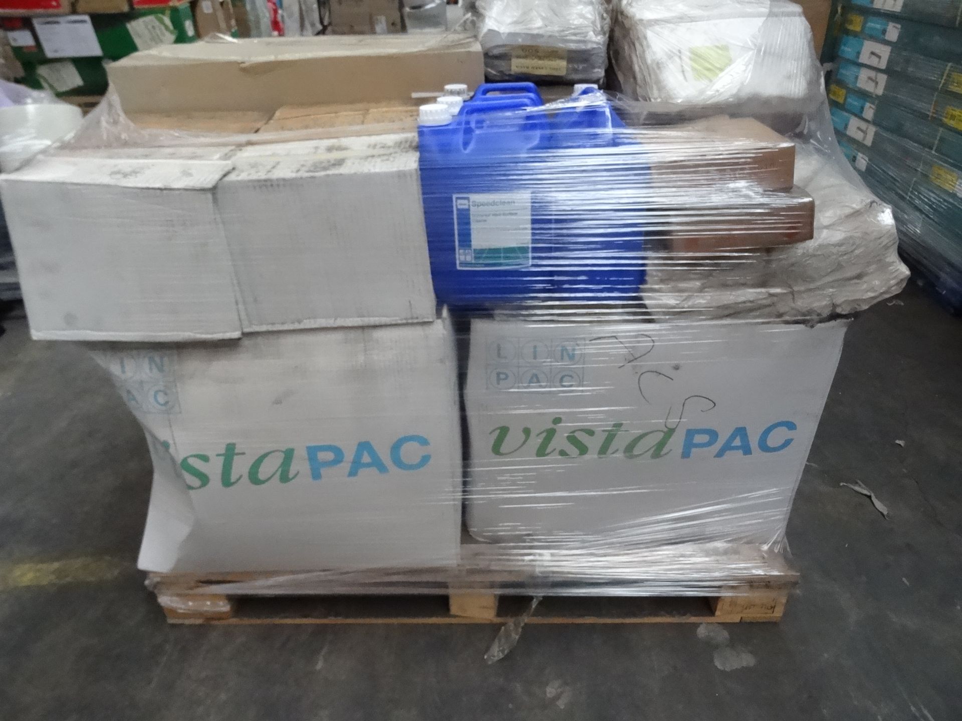 PALLET (42) TO CONTAIN A LARGE QTY OF VARIOUS ITEMS TO INCLUDE: AIR FRESHNER, NON WOVEN SUPREME