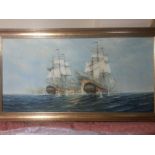 Signed oil on canvas american civil war marine battle painting.