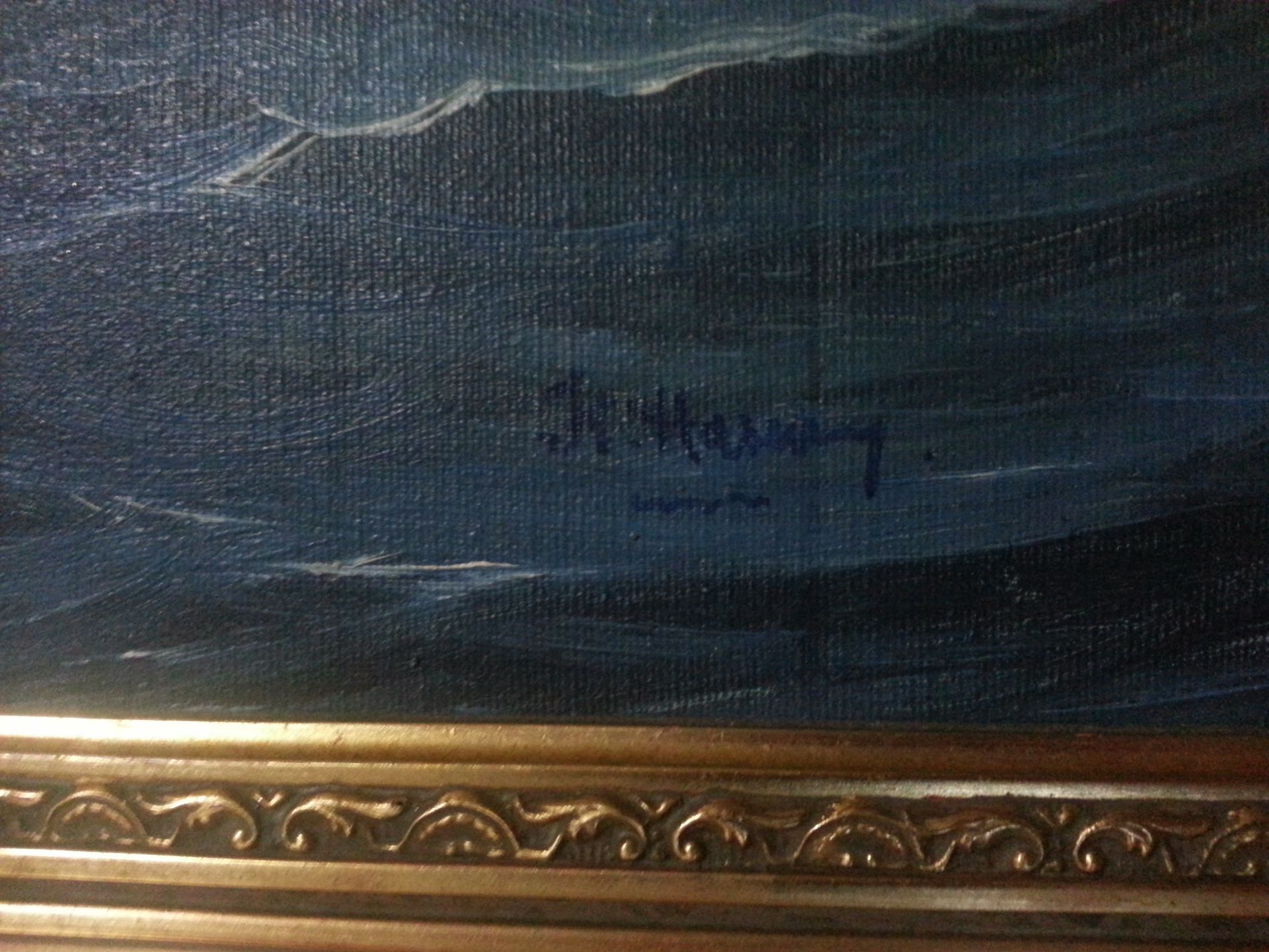 Signed oil on canvas american civil war marine battle painting. - Image 3 of 4