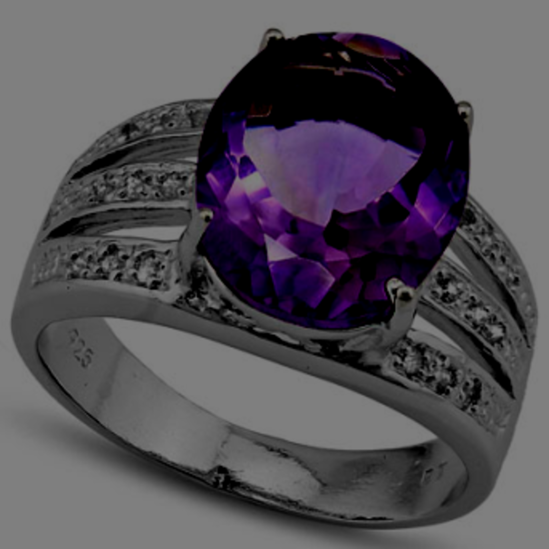EXCELLENT 3.14 CARAT TW (19 PCS) GENUINE DIAMOND & AMETHYST 925 STERLING SILVER RING - Image 2 of 2