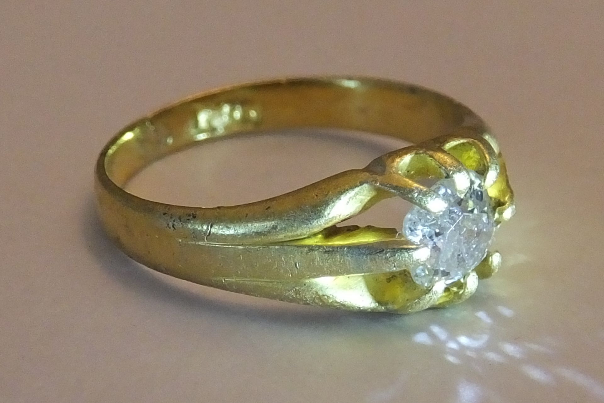 A mid 20th century old mine cut diamond ring set in solid gold - diamond weight approximately 0.35 - Image 2 of 3
