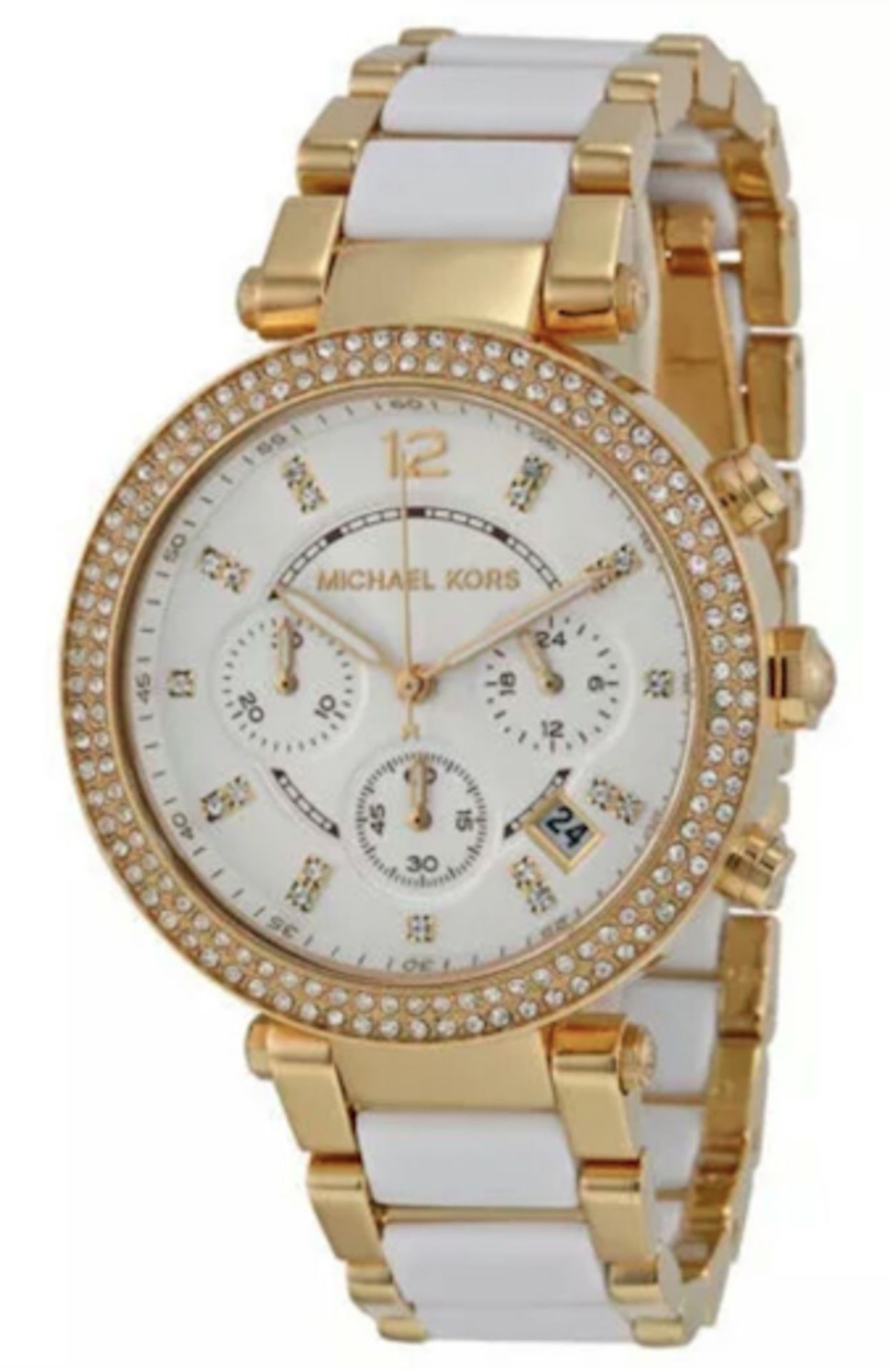 BRAND NEW MICHAEL KORS MK6119, PARKER CHRONOGRAPH GOLD & WHITE LADIES WATCH - RRP £299, FREE P & P