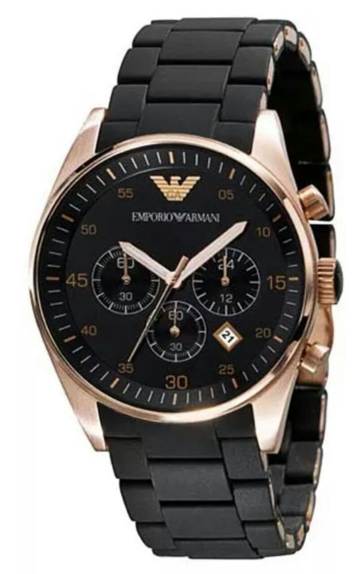 BRAND NEW EMPORIO ARMANI AR5905, GENTS SPORTIVO CHRONOGRAPH WATCH,ROSE GOLD OVER STEEL STRAP, RRP £