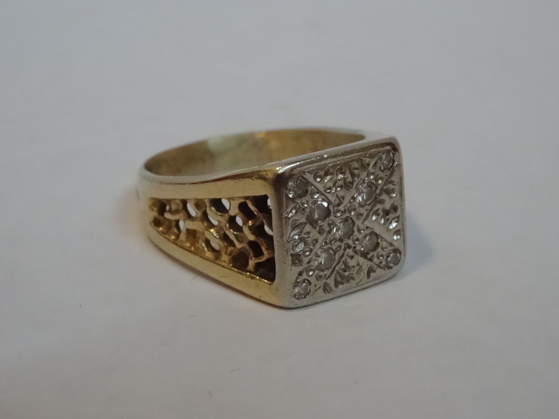 9 Carat Yellow & White Gold Gents Diamond Signet Ring.