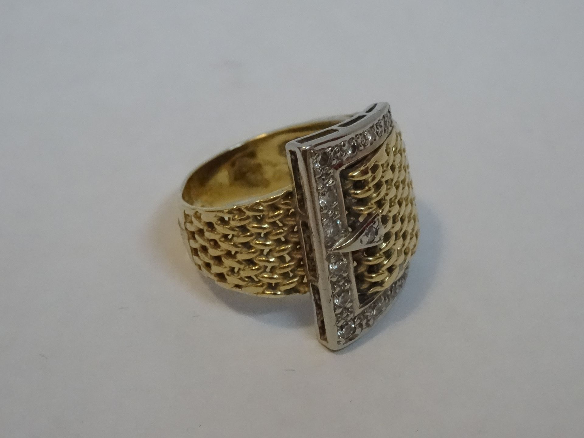 18 Carat Yellow & White Gold Milanese Style Diamond Buckle Ring. - Image 2 of 5