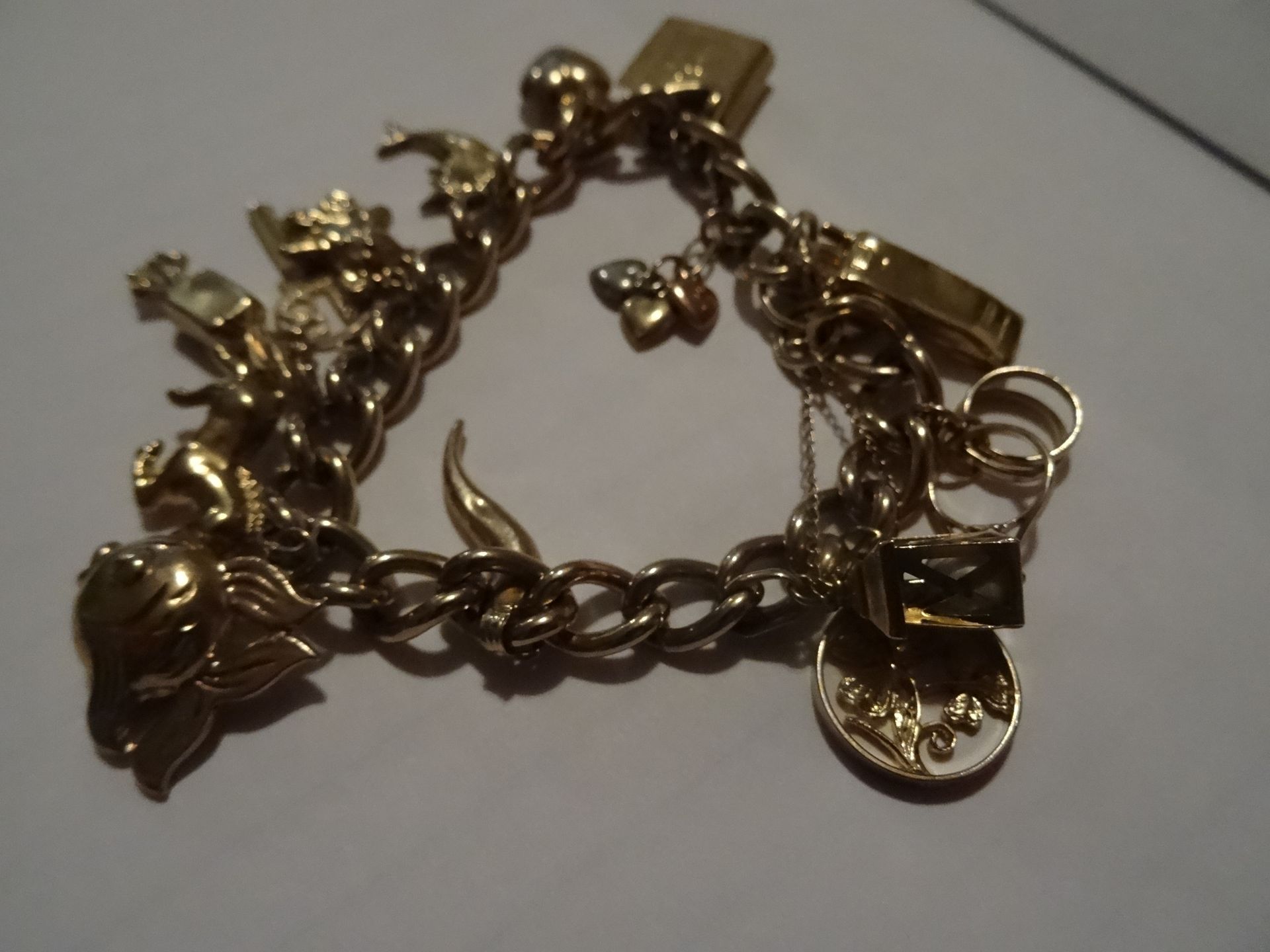 9 CARAT YELLOW GOLD CHARM BRACELET. 14 charms - Image 4 of 4