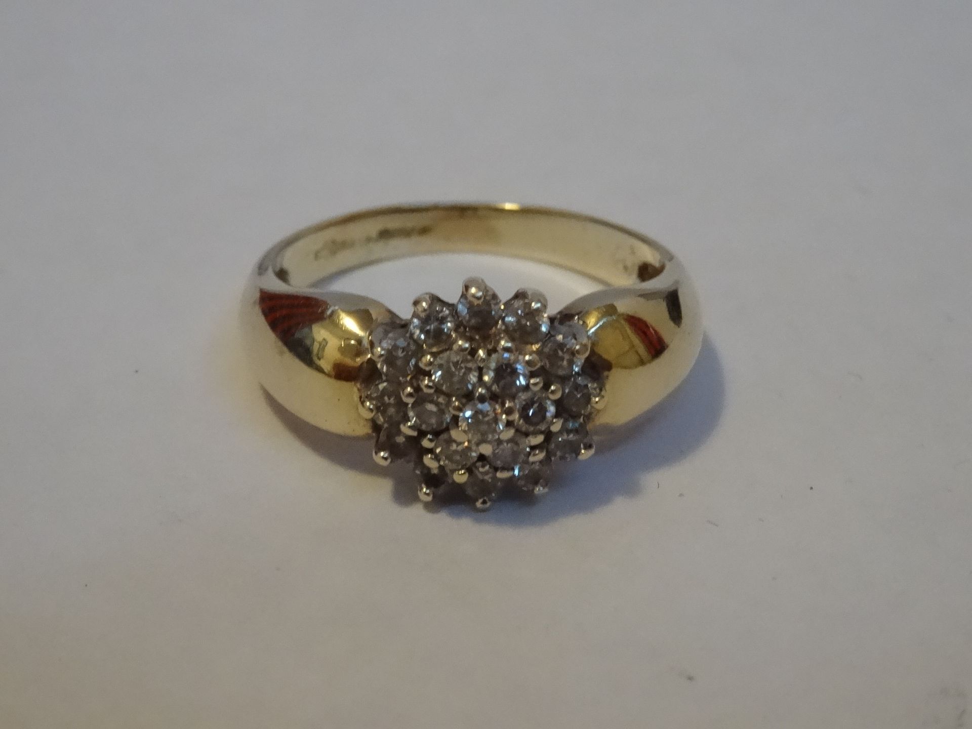 14 Carat Yellow Gold Diamond Cluster Ring.