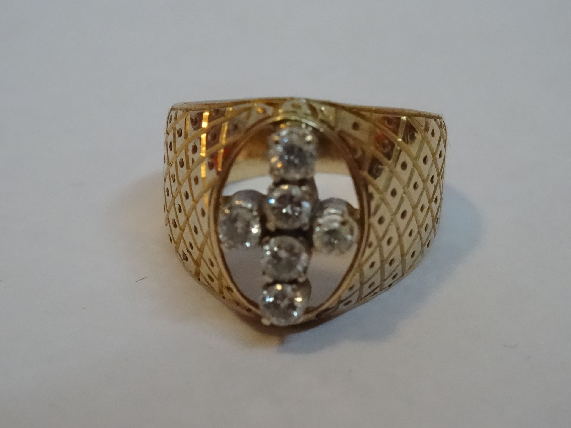 9 Carat Yellow & White Gold Diamond Fancy Cross Design Ring.