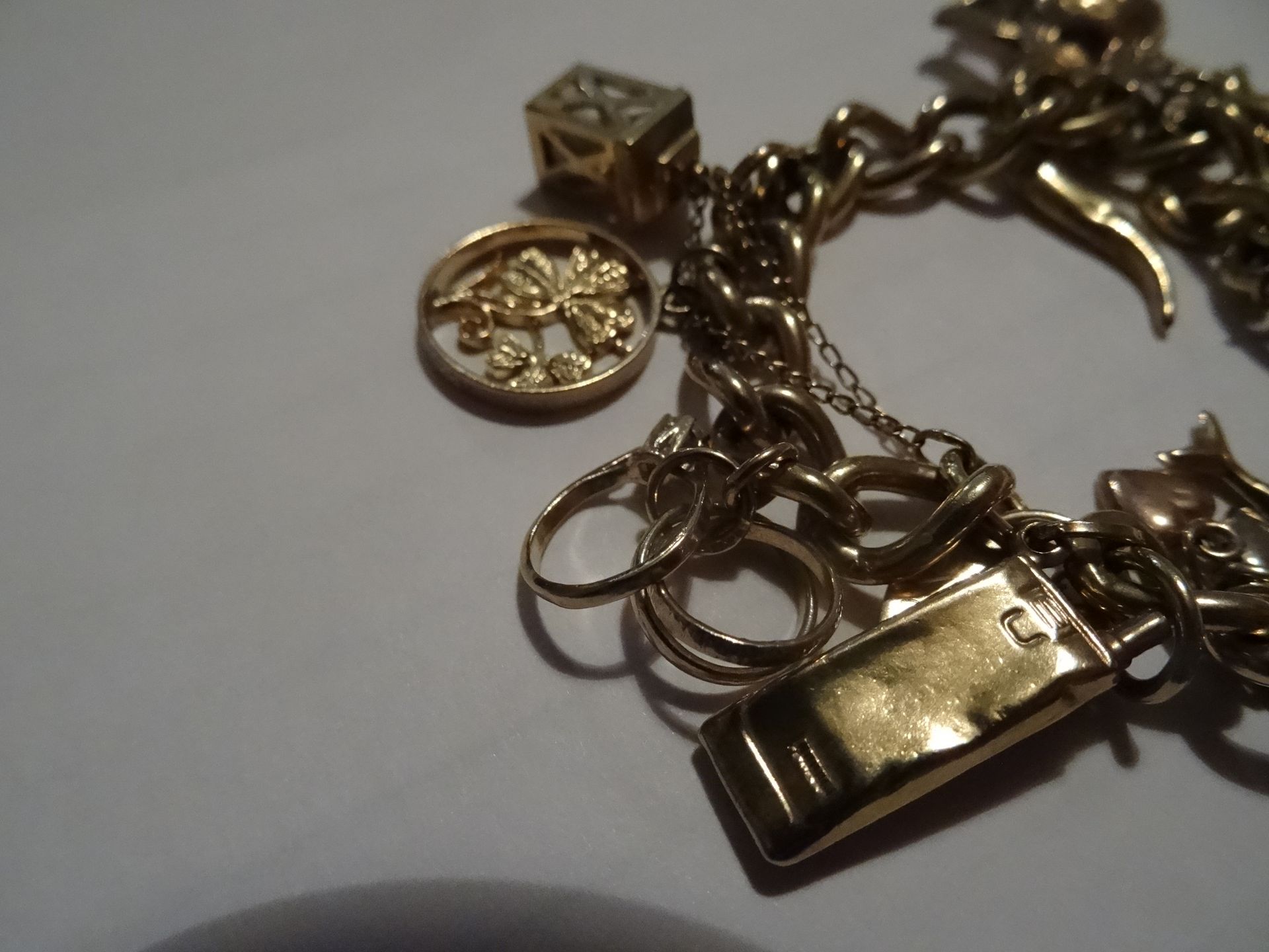 9 CARAT YELLOW GOLD CHARM BRACELET. 14 charms - Image 3 of 4